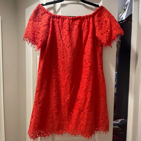 Orange Laced Off the Shoulder Dress - Picture 1 of 3